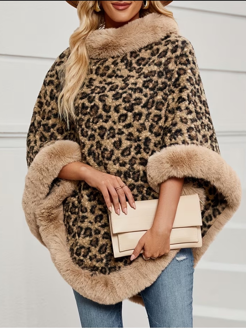 New European and American Autumn/Winter Light Luxury Faux Collar Leopard Print